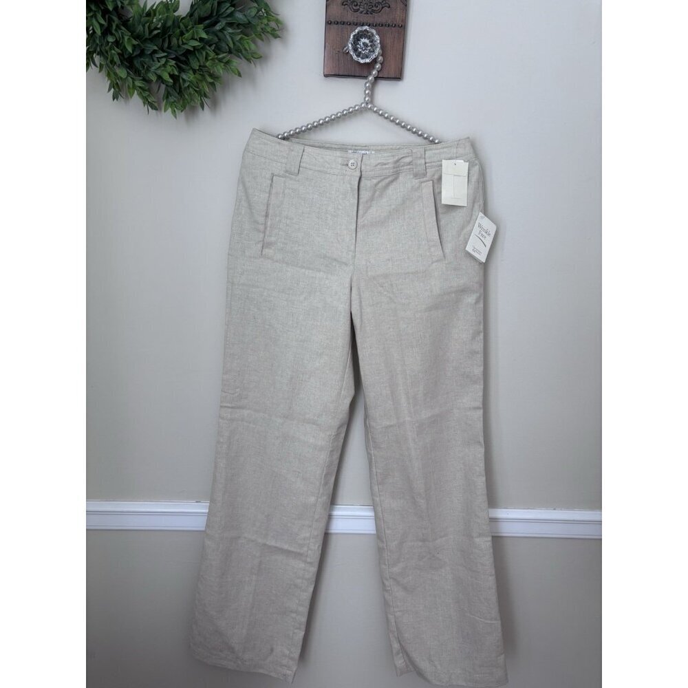 NWT Christopher Banks Womens Size 4 Linen Blend Pants Straight Leg Wrinkle Free